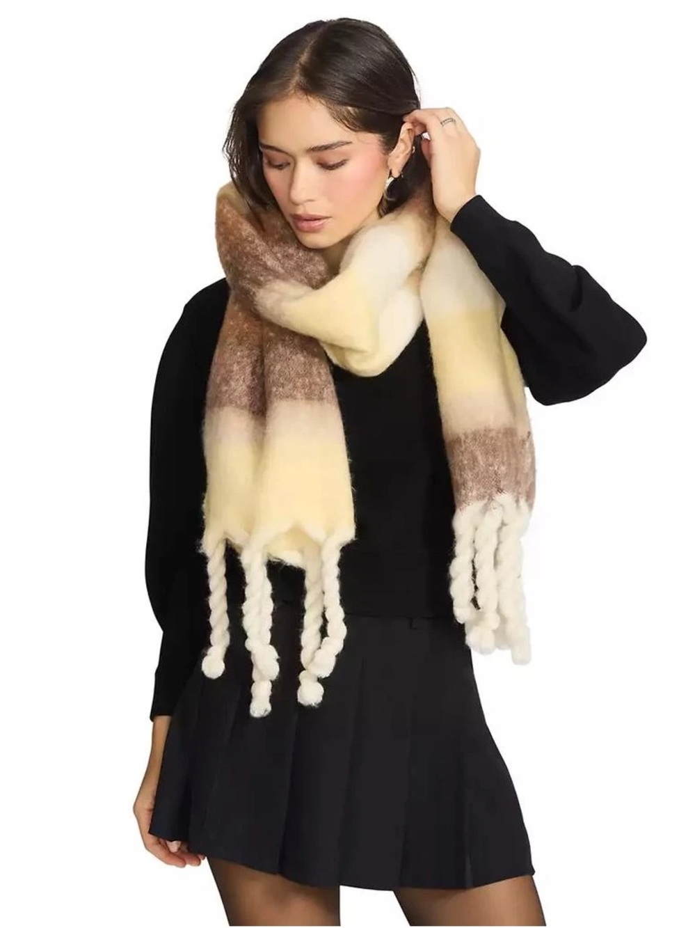Steve Madden Ombre Fringe Scarf in Cream and Brown